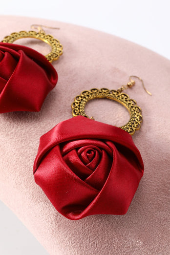 Red Women Halloween Earrings with Flowers