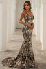 Load image into Gallery viewer, Gold Sequin Mermaid Long Prom Dress