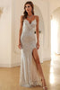 Load image into Gallery viewer, Silver Sequins Prom Dress with Slit