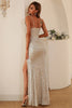 Load image into Gallery viewer, Silver Sequins Prom Dress with Slit
