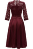 Load image into Gallery viewer, Burgundy 3/4 Sleeves Lace Formal Dress