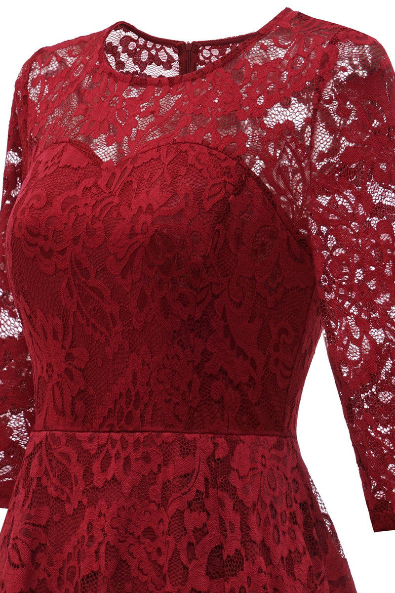 Load image into Gallery viewer, Burgundy High Low Lace Dress