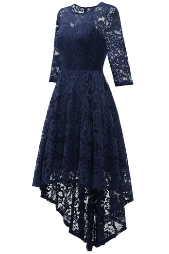 Navy High Low Lace Dress