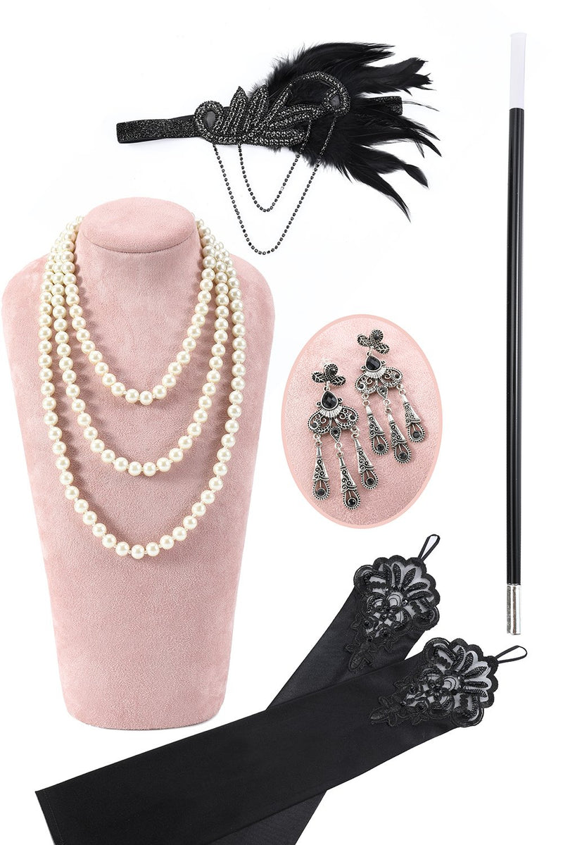 Load image into Gallery viewer, 1920s Flapper Black Accessories Set