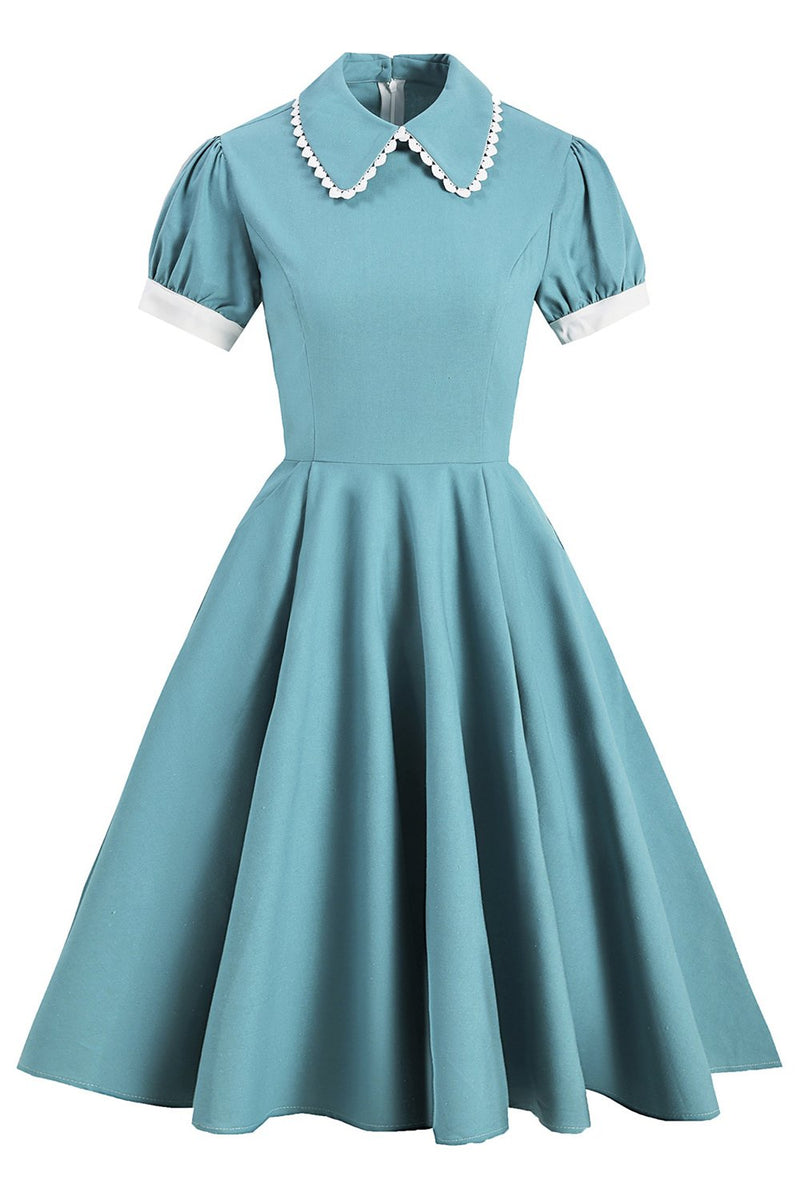 Load image into Gallery viewer, Green Puff Sleeves Vintage Dress