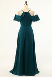 Green Cold Shoulder Prom Dress