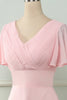 Load image into Gallery viewer, V Neck Pink Bridesmaid Dress with Ruffles