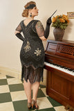 Plus Size 1920s Gatsby Sequin Fringed Flapper Dress