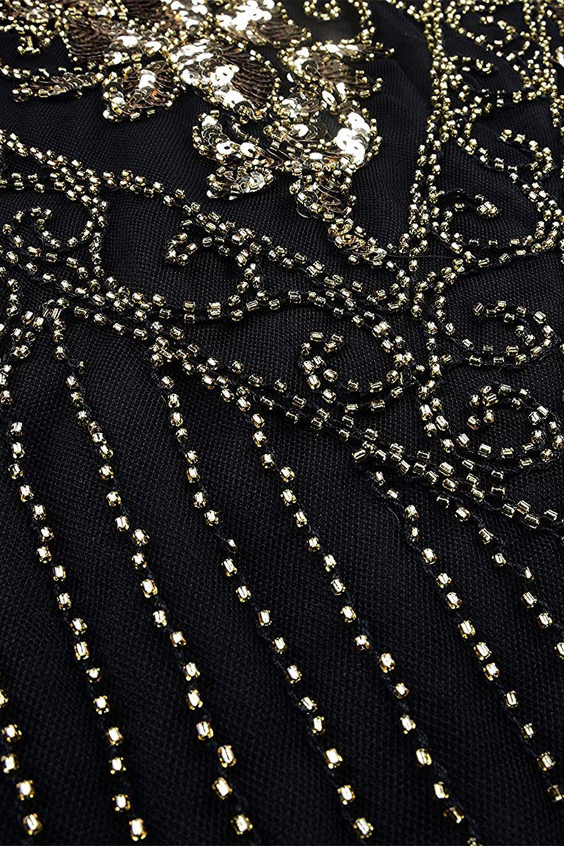 Load image into Gallery viewer, V Neck Black 1920s Flapper Dress