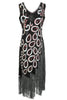 Load image into Gallery viewer, Black Blue Asymmetrical V Neck 1920s Flapper Dress