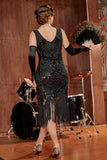 Black V-neck Fringe Sequined Gatsby 1920s Flapper Dress