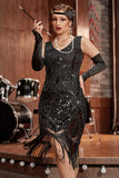 Black V-neck Fringe Sequined Gatsby 1920s Flapper Dress