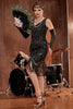 Load image into Gallery viewer, Black V-neck Fringe Sequined Gatsby 1920s Flapper Dress