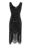 Black V-neck Fringe Sequins 1920s Dress