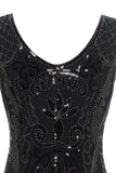 Black V-neck Fringe Sequins 1920s Dress