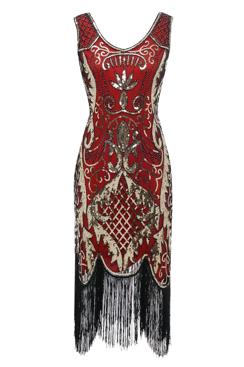 Load image into Gallery viewer, Black V-neck Fringe Sequins 1920s Dress