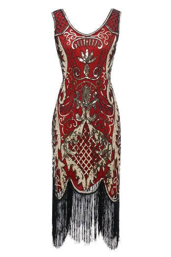 Black V-neck Fringe Sequined Gatsby 1920s Flapper Dress