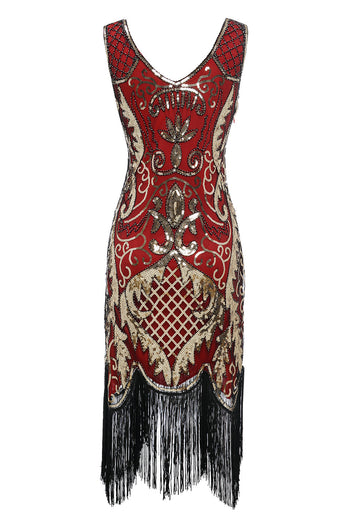 Black V-neck Fringe Sequined Gatsby 1920s Flapper Dress