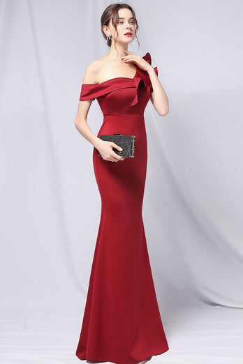 Burgundy tulle prom dress one shoulder evening dress S19581 –  Simplepromdress