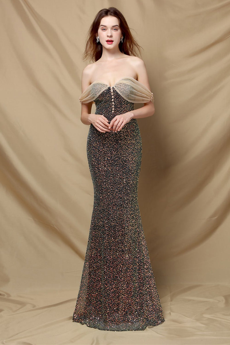 Load image into Gallery viewer, Off Shoulder Sequins Mermaid Prom Dress