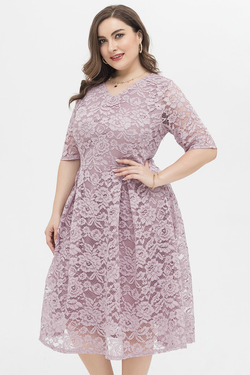 Load image into Gallery viewer, Pink V Neck Lace Dress