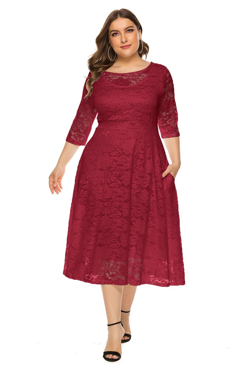 Load image into Gallery viewer, Plus Size Long Sleeves Lace Dress