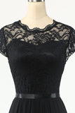 Classic A Line Black Party Dress with Lace