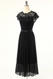 Classic A Line Black Party Dress with Lace