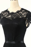 Classic A Line Black Party Dress with Lace