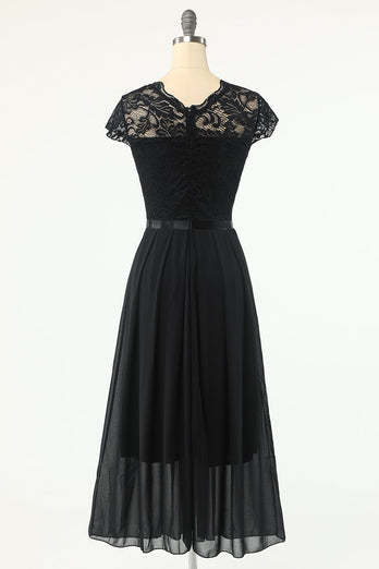 Classic A Line Black Party Dress with Lace