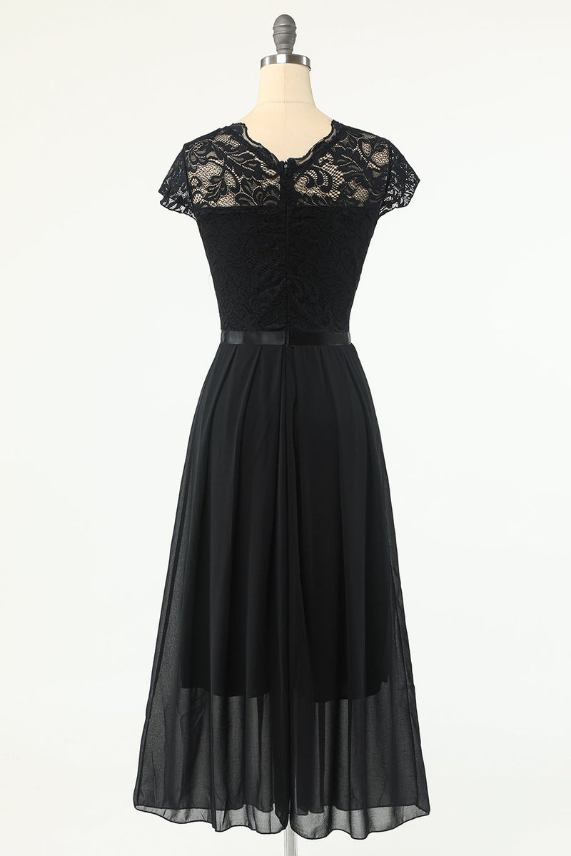 Load image into Gallery viewer, Classic A Line Black Party Dress with Lace