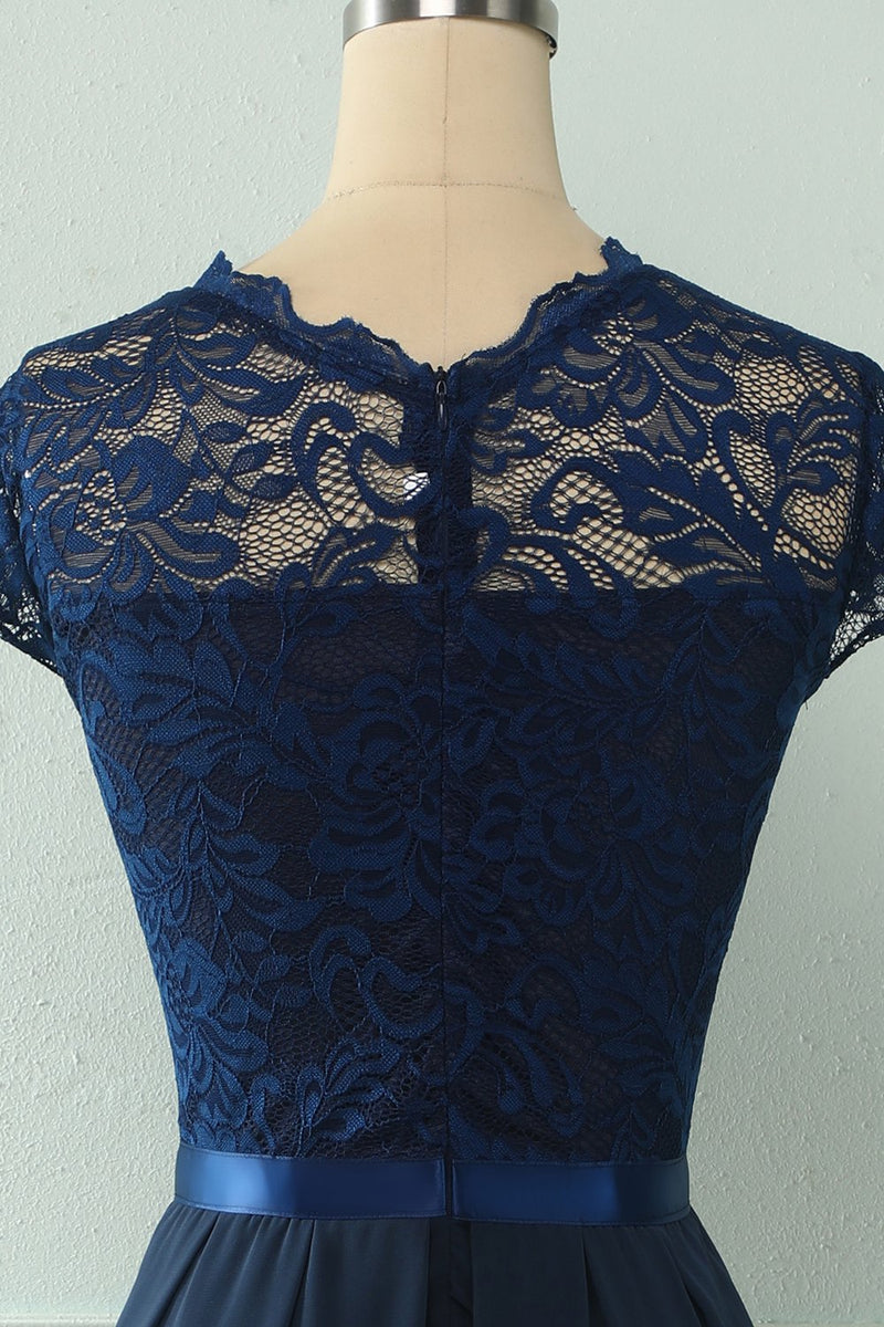 Load image into Gallery viewer, Navy Midi Lace Wedding Party Dress