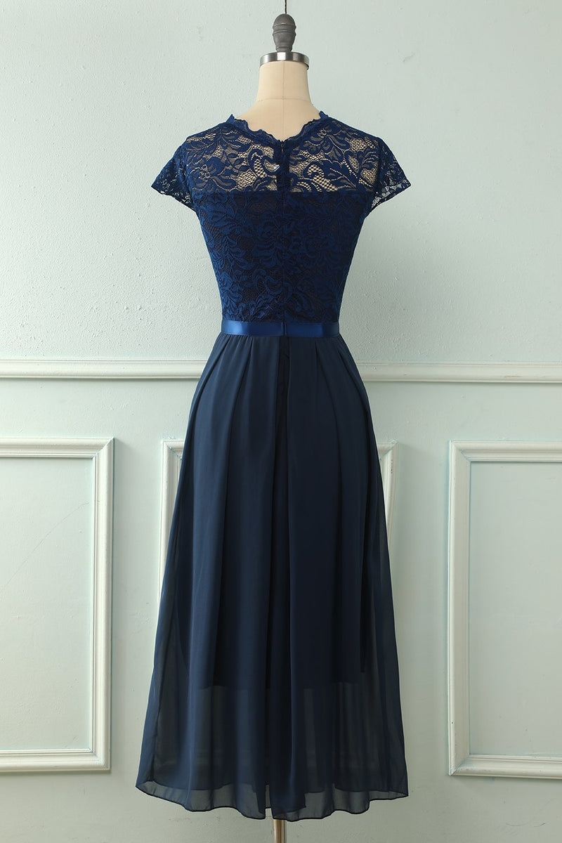 Load image into Gallery viewer, Navy Midi Lace Wedding Party Dress