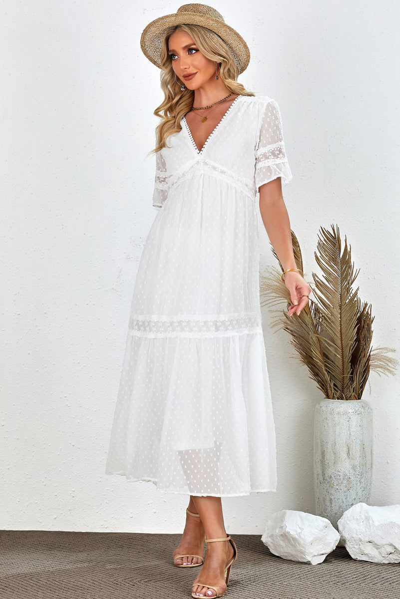Load image into Gallery viewer, White Lace Boho Summer Dress