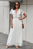 V-neck Long White Lace Dress