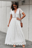 V-neck Long White Lace Dress