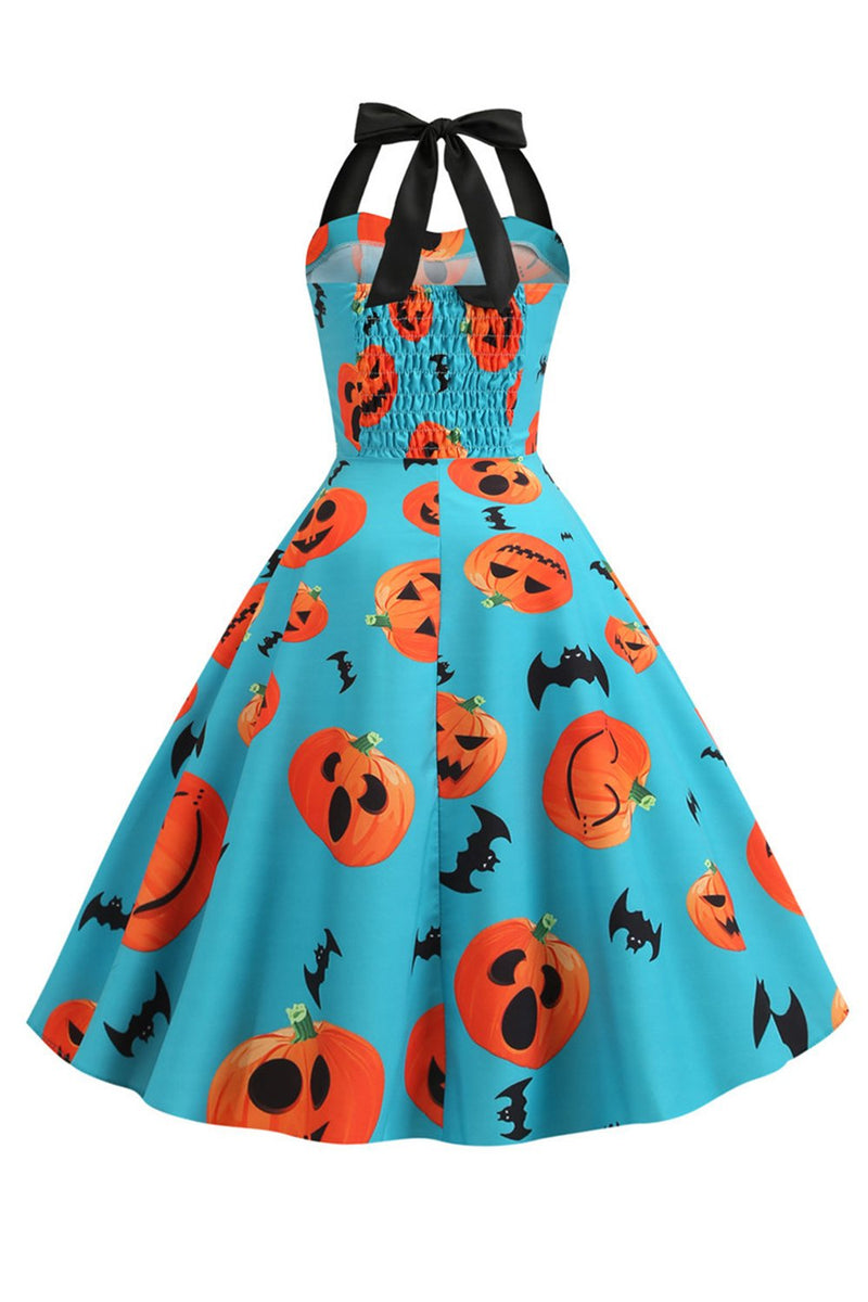 Load image into Gallery viewer, Orange Halter Halloween Vintage Dress