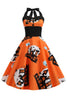 Load image into Gallery viewer, Orange Halter Halloween Vintage Dress