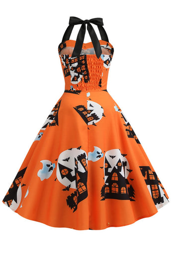 Orange Halter Halloween Vintage Dress