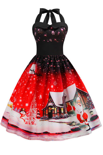 Red Christmas Halter 1950s Dress