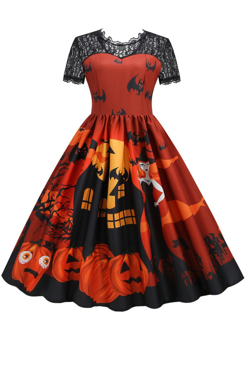Load image into Gallery viewer, Orange Halloween Vintage Dress with Lace