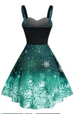 Green Christmas Snowflake Print Vintage Dress