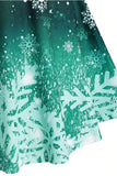 Green Christmas Snowflake Print Vintage Dress