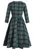 Load image into Gallery viewer, Green V Neck Plaid Vintage Dress