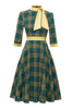 Load image into Gallery viewer, Green Plaid Vintage 1950s Dress with Bowknot