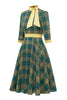 Load image into Gallery viewer, Green Plaid Vintage 1950s Dress with Bowknot