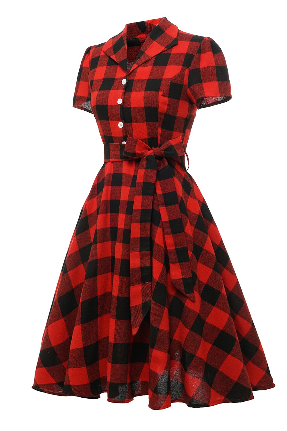 Zapaka Women Vintage Dress Red 1950s Plaid Short Sleeves Swing Dress with Sash – Zapaka CA Zapaka Women Vintage Dress Red 1950s Plaid Short Sleeves Swing Dress with Sash – Zapaka CA