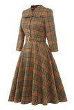 Grey Coffee Plaid Vintage Dress