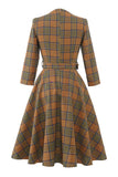 Grey Coffee Plaid Vintage Dress