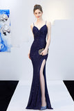 Sequins Spaghetti Straps Prom Dress with Slit